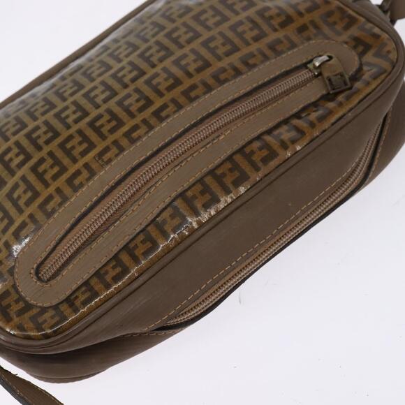 FENDI Zucchino Canvas Shoulder Bag Coated Canvas Beige Auth ti3464